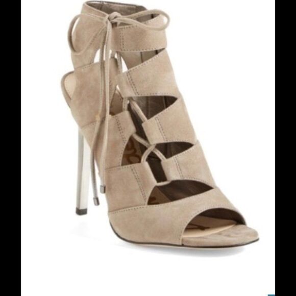 Sam Edelman Palma Suede Sandal Heel Booties LaceUp - Picture 2 of 10